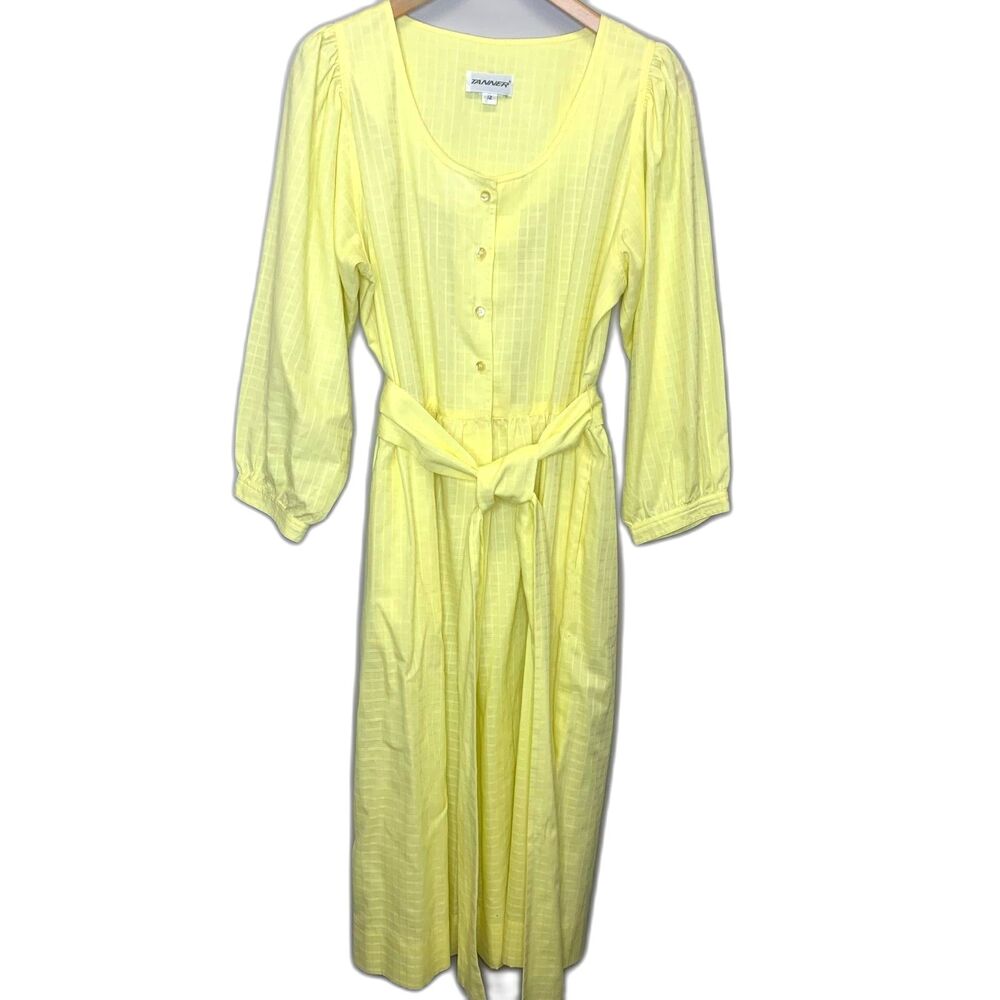 Vintage Tanner Yellow Butter Modest‎ Dress Button Bodice Full Skirt Tie belt